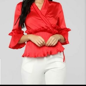 Fashion Nova Plus Size red silk blouse